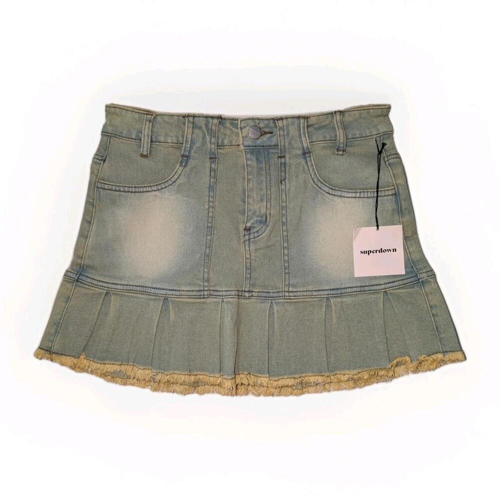 Superdown NWT Cindy Pleated Denim Mini Skirt Size:S Y2K CyberGrunge Rave Boho 90